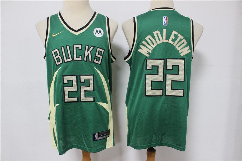 Men Milwaukee Bucks #22 Middleton Green Award Edition Nike 2021 NBA Jerseys